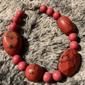 Red Howlite Gemstone Bracelet w/ Red Sea Coral